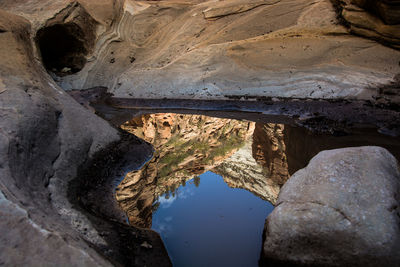 Reflection of rock formation in water