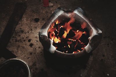 High angle view of bonfire