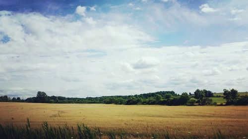 Scenic view of field against cloudy sky