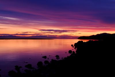 Scenic view of sea against romantic sky at sunset