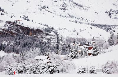 Scenic view of landscape against sky during winter