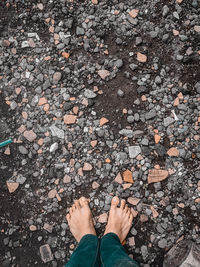 Low section of person standing on road