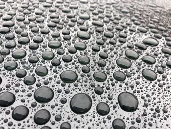 Full frame shot of water drops on metallic table