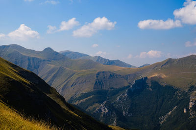 Scenic view of mountains against sky in montefortino, marche italy 