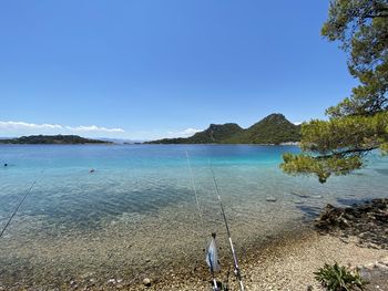 Scenic view of sea against blue sky