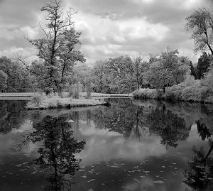 Scenic view of lake against cloudy sky