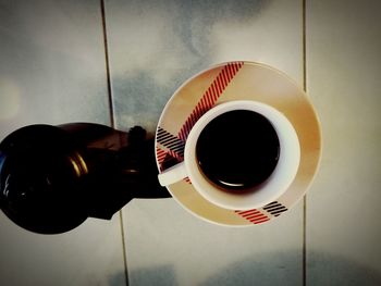 Directly above shot of black coffee on table