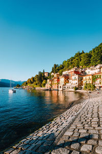 Scenic view of sea against clear blue sky