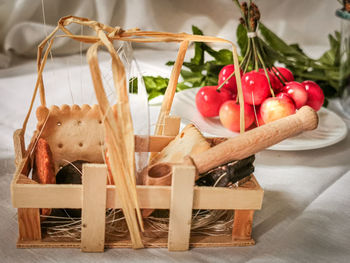 Close-up of fruits on wooden table