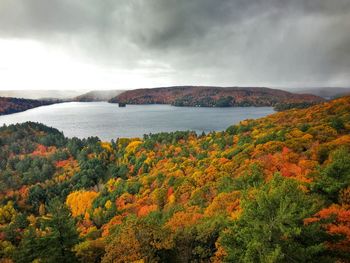 Scenic view of sea against sky during autumn