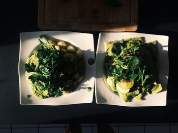 High angle view of salad in plate on table