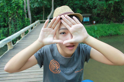 Portrait of boy wearing hat