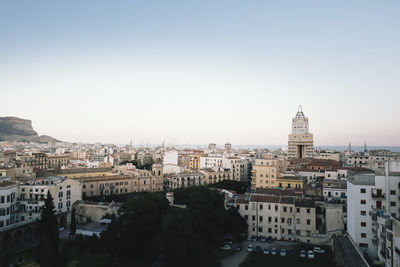 High angle view of buildings in city