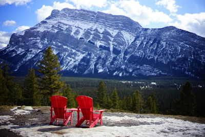 Scenic view of snowcapped mountains against sky