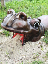 Close-up of a horse sculpture