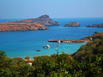 High angle view of boats in sea