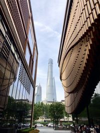 Low angle view of modern buildings against sky