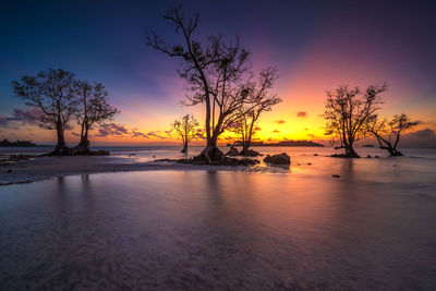 Scenic view of sea against orange sky