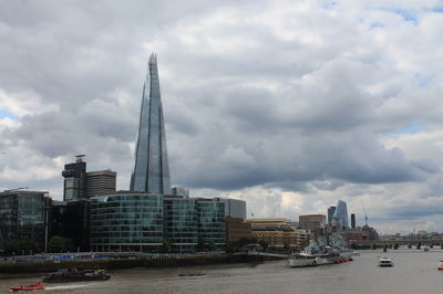 View of buildings in city against cloudy sky