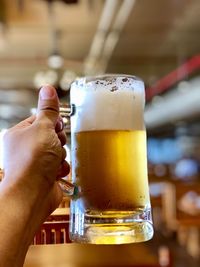 Close-up of beer glass