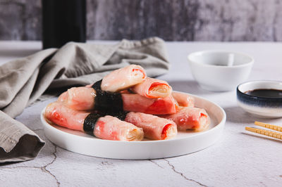 Close-up of dessert in plate on table