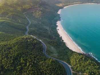 High angle view of road by sea