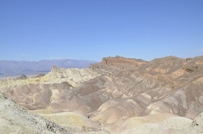 Scenic view of dramatic landscape against clear sky at  zabriskie point death valley national park 
