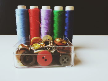 Close-up of colorful candies on table