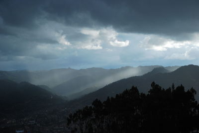 Scenic view of silhouette mountains against sky