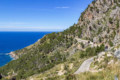 Scenic view from viewpoint mirador ricardo roco on a bay at the north coast of mallorca 