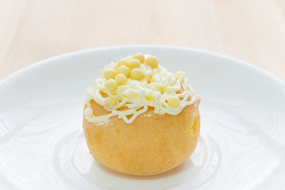 Close-up of cake in plate on table