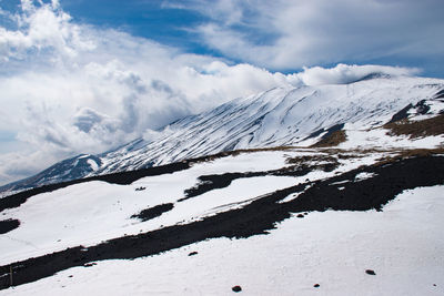 Scenic view of snowcapped mountains against sky