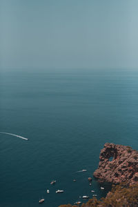 High angle view of sea against clear sky