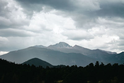 Moody view of longs in rocky mountain national park near estes park, colorado.