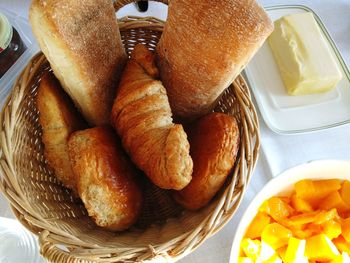 Directly above shot of bread basket on table