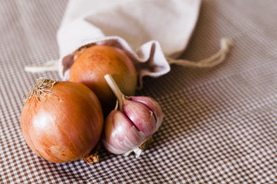 High angle view of eggs in container on table