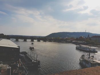 High angle view of bridge over river against sky