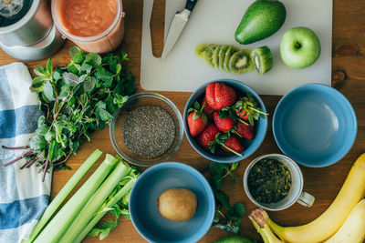 Summer food flatlay. ingredients for a delicious, healthy fruit dessert. 