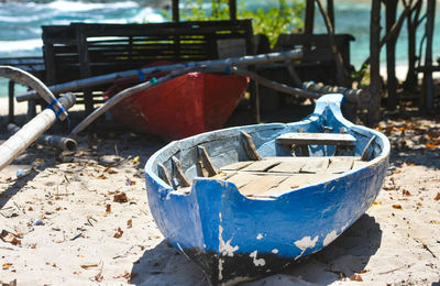 High angle view of boat on beach