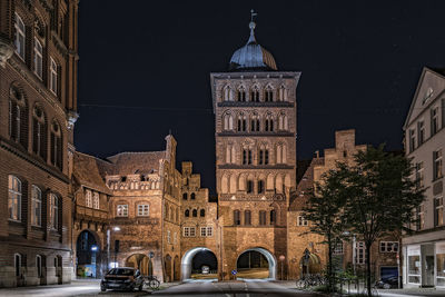 Facade of german old building by night