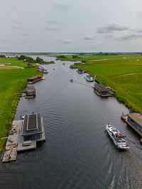 High angle view of boats in sea