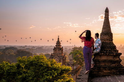 Low angle view of temple against sky during sunset