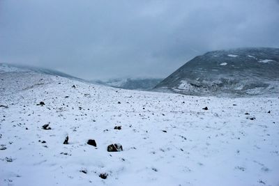 Scenic view of snow mountains against sky