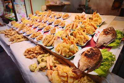 High angle view of food at market for sale