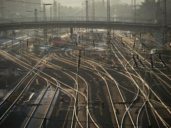 High angle view of train in city