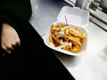 High angle view of food served in plate
