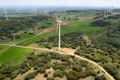 High angle view of agricultural field against sky