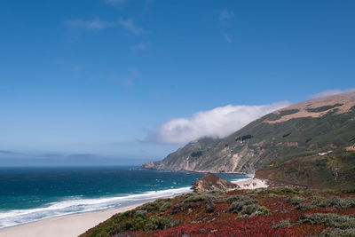 Scenic view of sea against blue sky