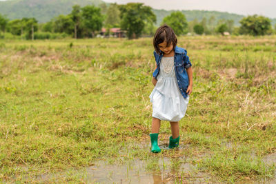 Full length of girl standing on grass