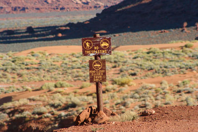 Information sign on field